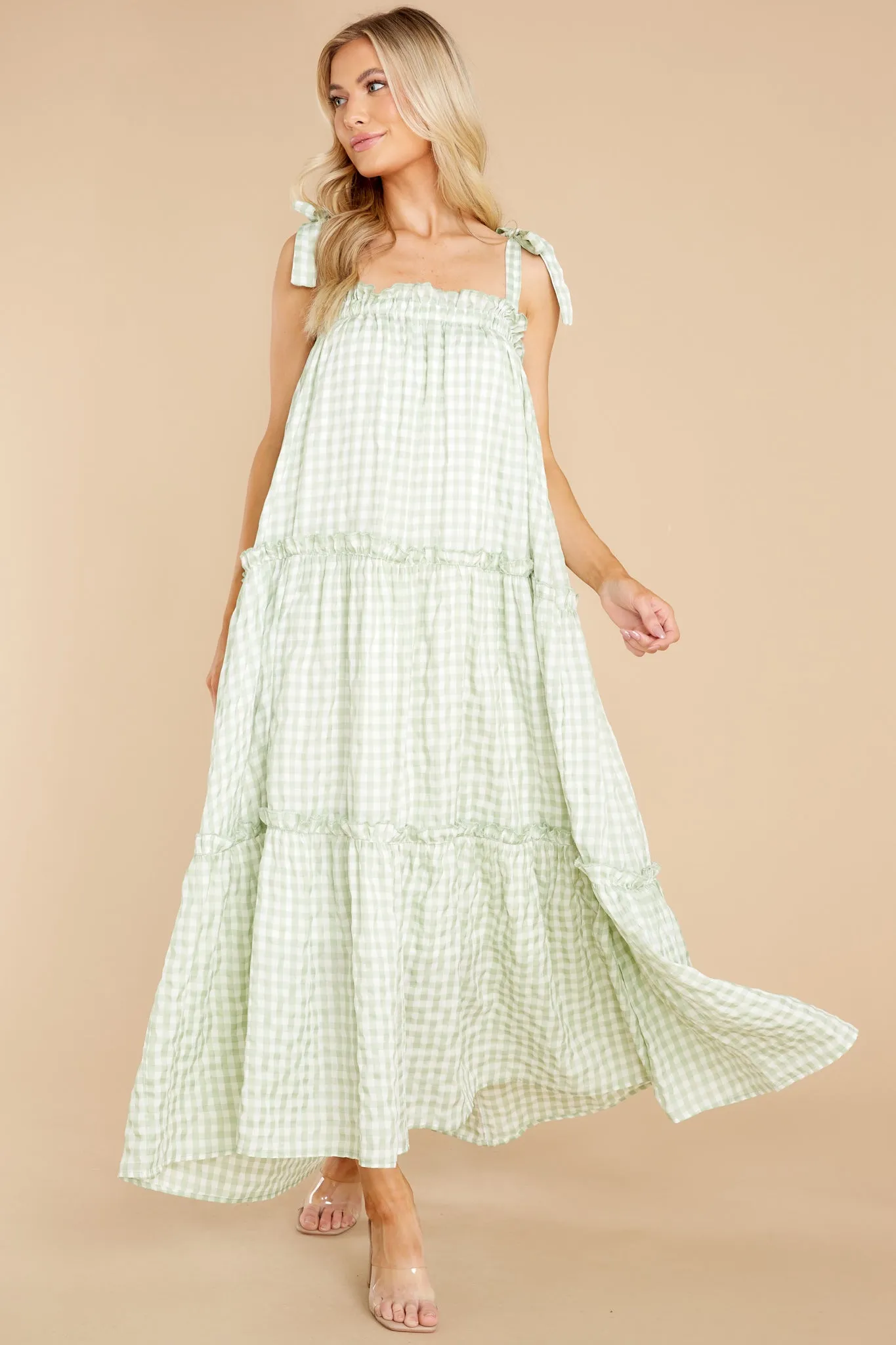 Cherished Memories Green Gingham Maxi Dress