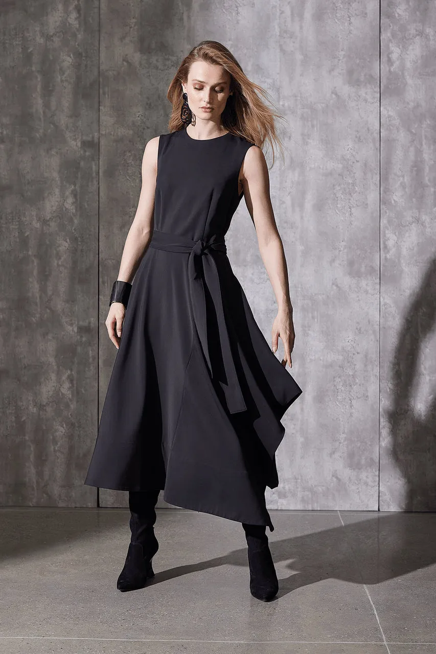 Crepe Asymmetrical Belted Dress