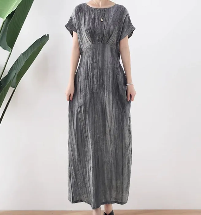 Crinkled Summer Women Linen Dress,Soft Washed Vintage Dresses 2233