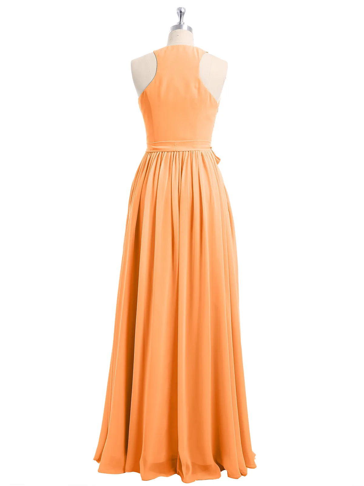 Deep V Neckline Chiffon Dress with Sash Bow Orange