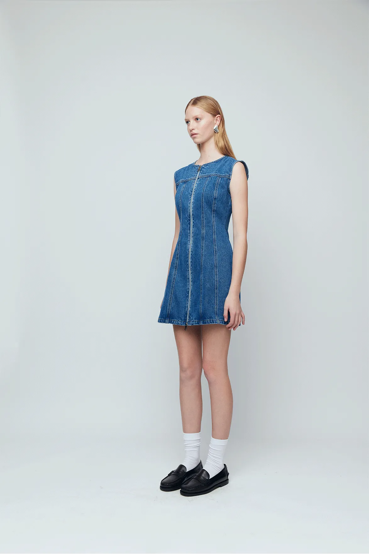 Denim Panel Sleeveless Mini Dress - Indigo