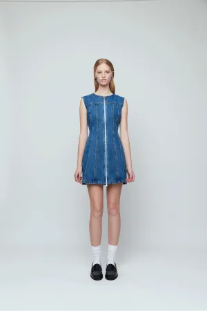 Denim Panel Sleeveless Mini Dress - Indigo