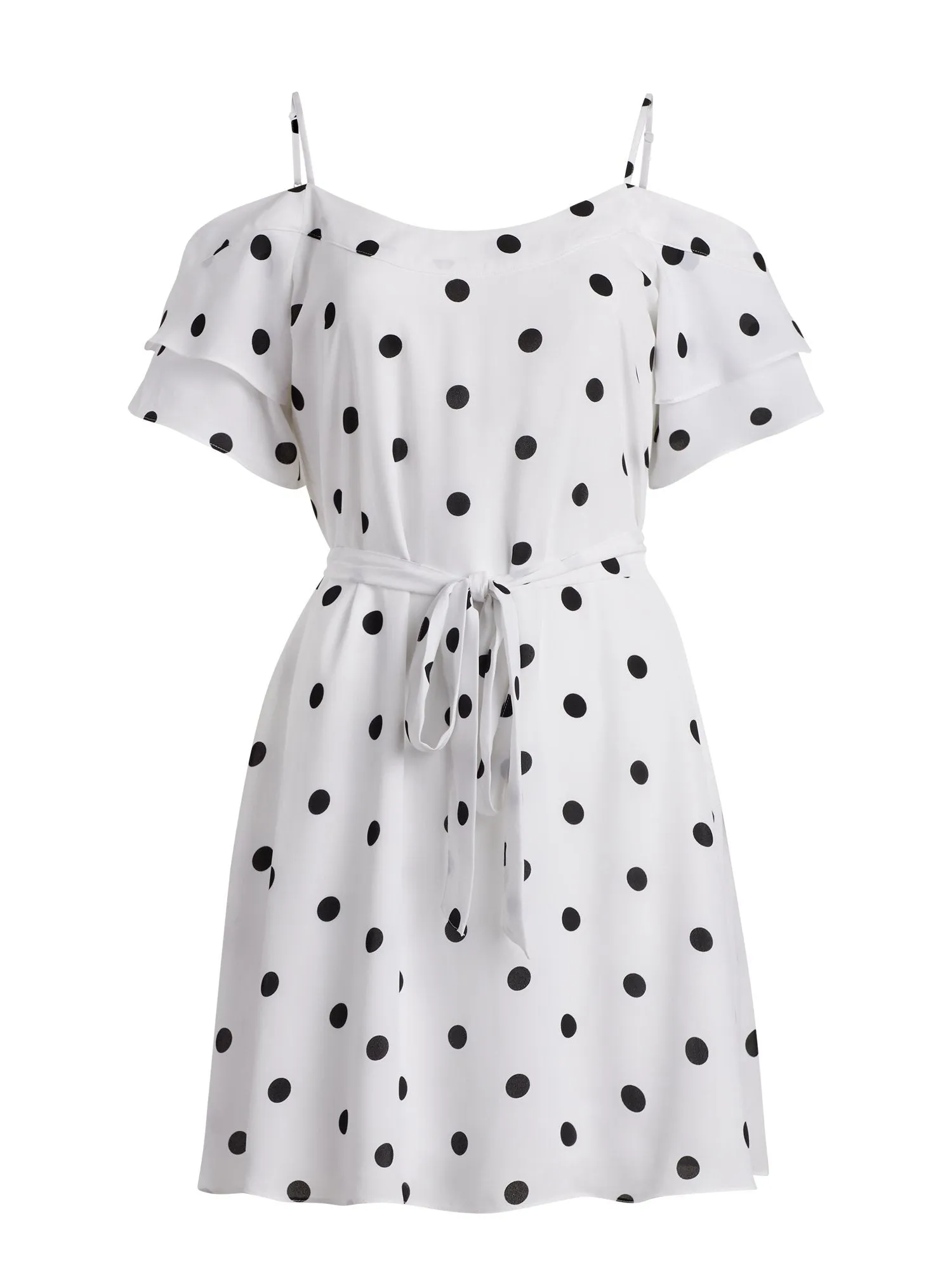 Dot-Print Cold Shoulder Dress