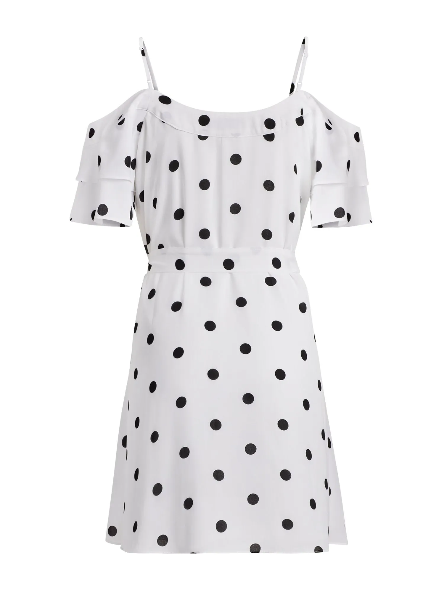 Dot-Print Cold Shoulder Dress