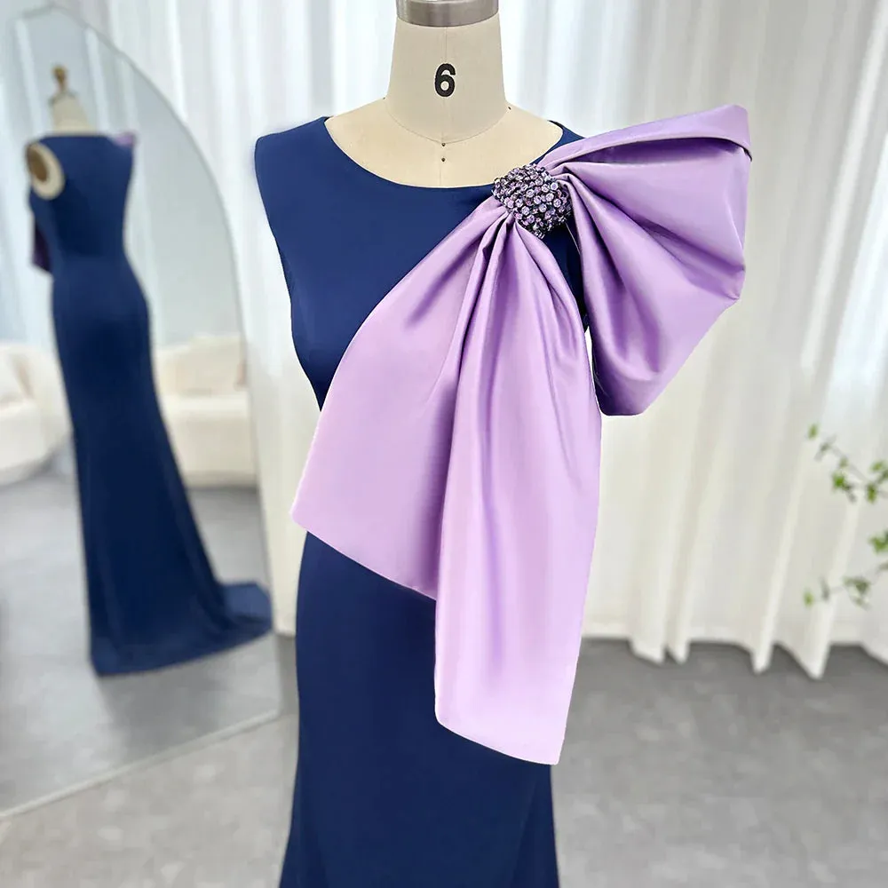 Elegant Navy Blue Mermaid Evening Dress with Bow Knot SF121