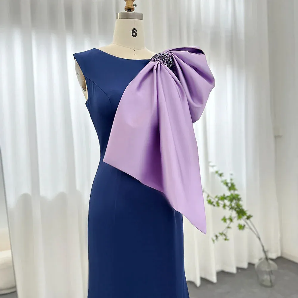 Elegant Navy Blue Mermaid Evening Dress with Bow Knot SF121