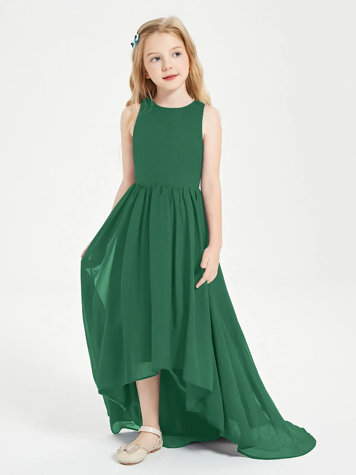 Exquisite Asymmetrical Junior Bridesmaid Dresses Scoop Neck Dark Green