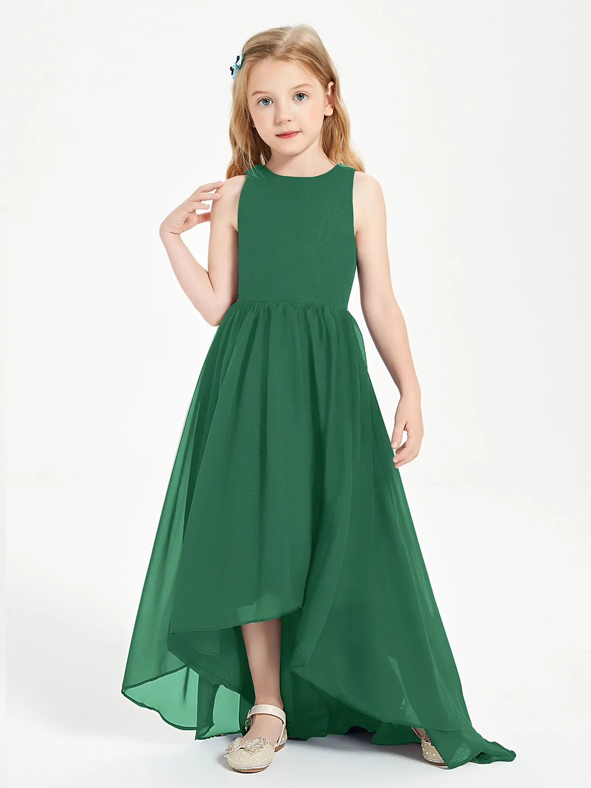 Exquisite Asymmetrical Junior Bridesmaid Dresses Scoop Neck Dark Green