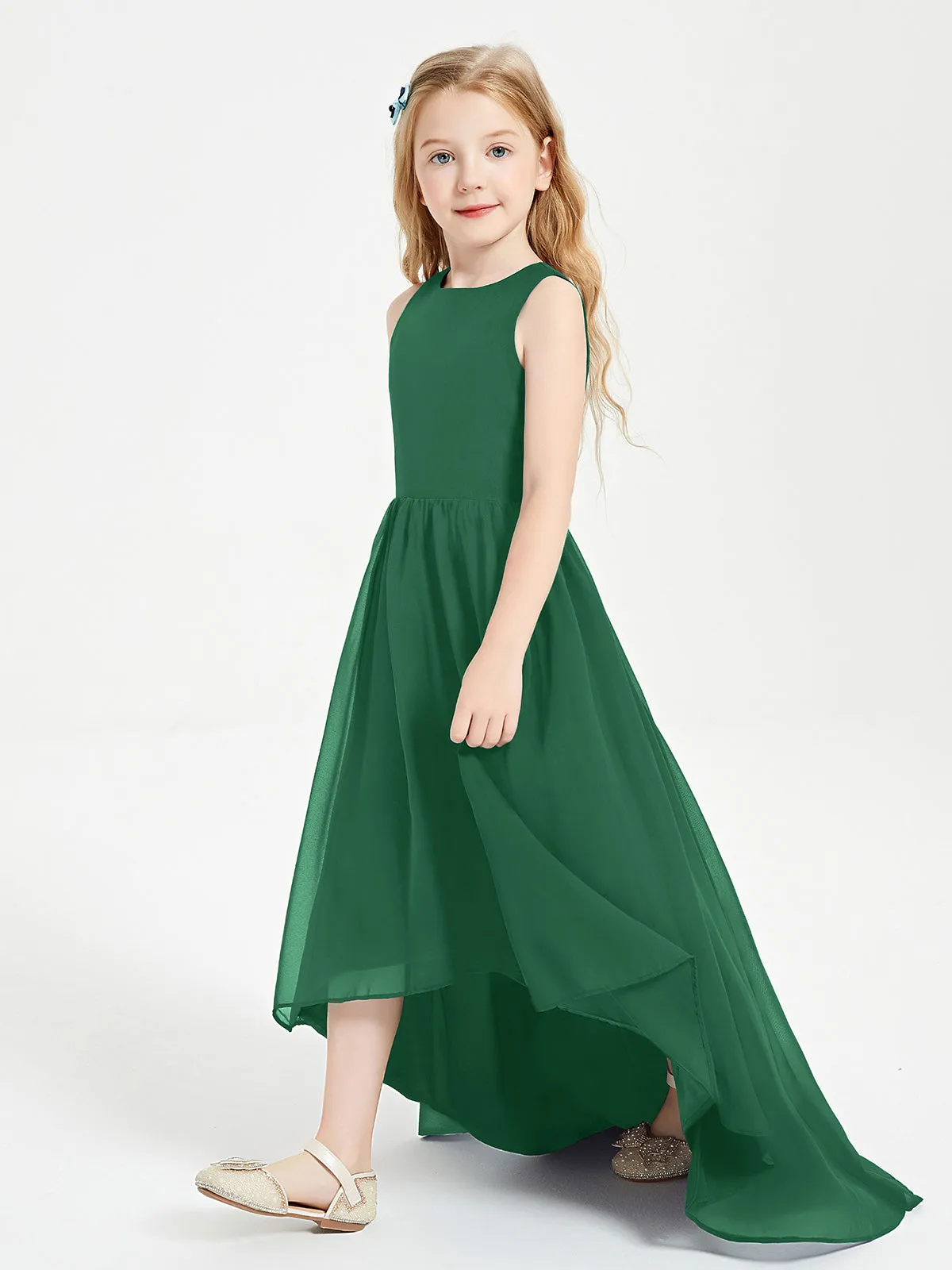 Exquisite Asymmetrical Junior Bridesmaid Dresses Scoop Neck Dark Green