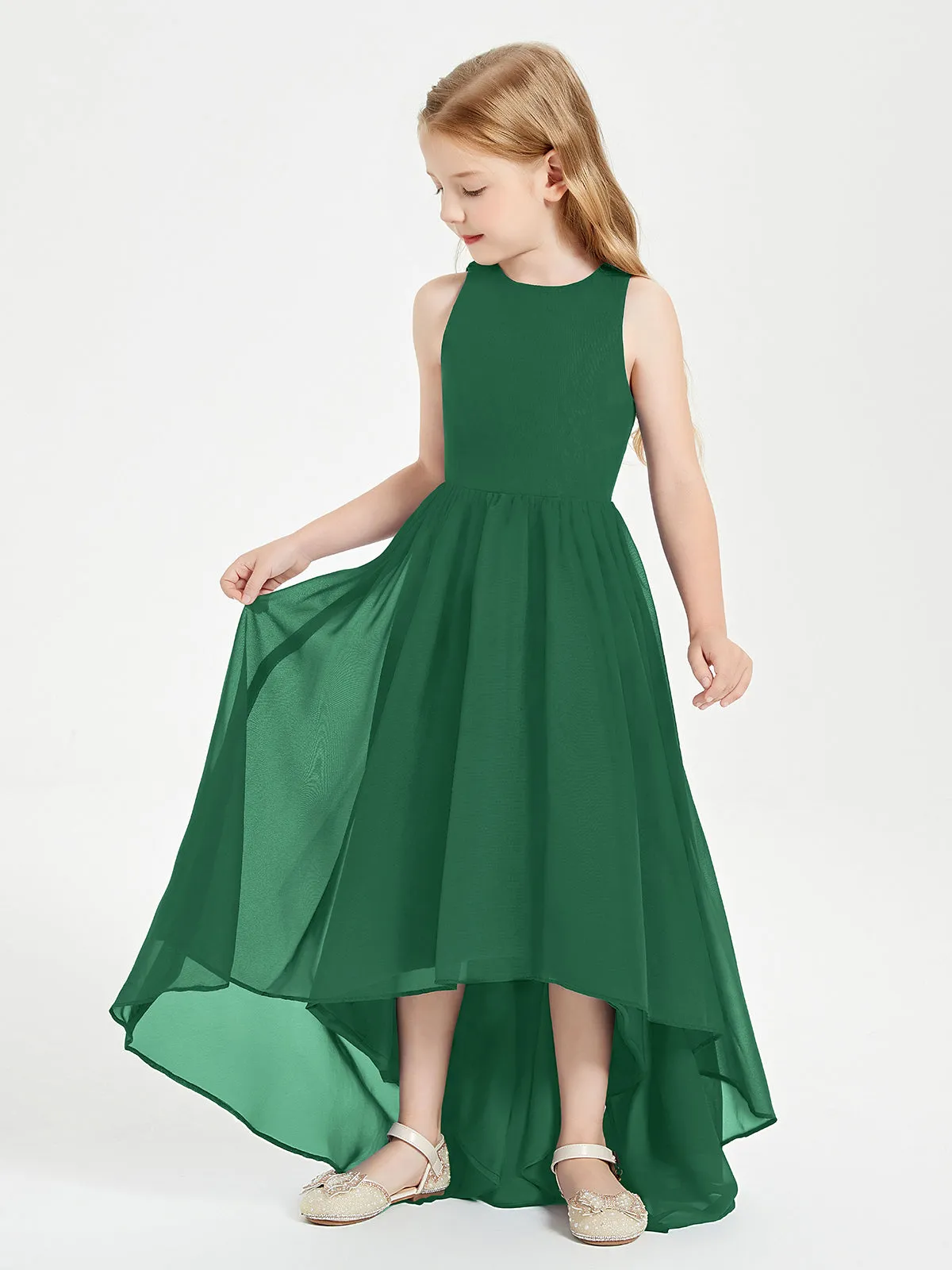 Exquisite Asymmetrical Junior Bridesmaid Dresses Scoop Neck Dark Green