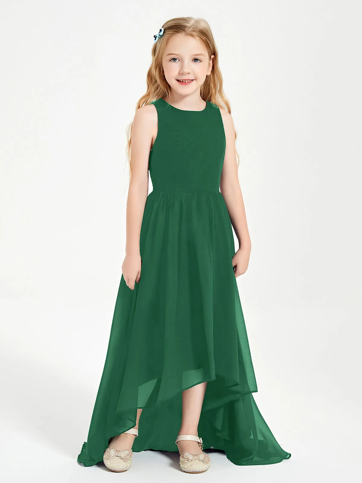 Exquisite Asymmetrical Junior Bridesmaid Dresses Scoop Neck Dark Green