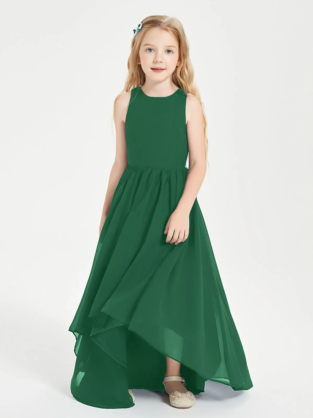 Exquisite Asymmetrical Junior Bridesmaid Dresses Scoop Neck Dark Green