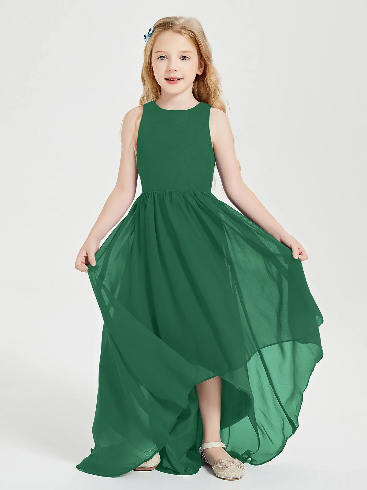 Exquisite Asymmetrical Junior Bridesmaid Dresses Scoop Neck Dark Green