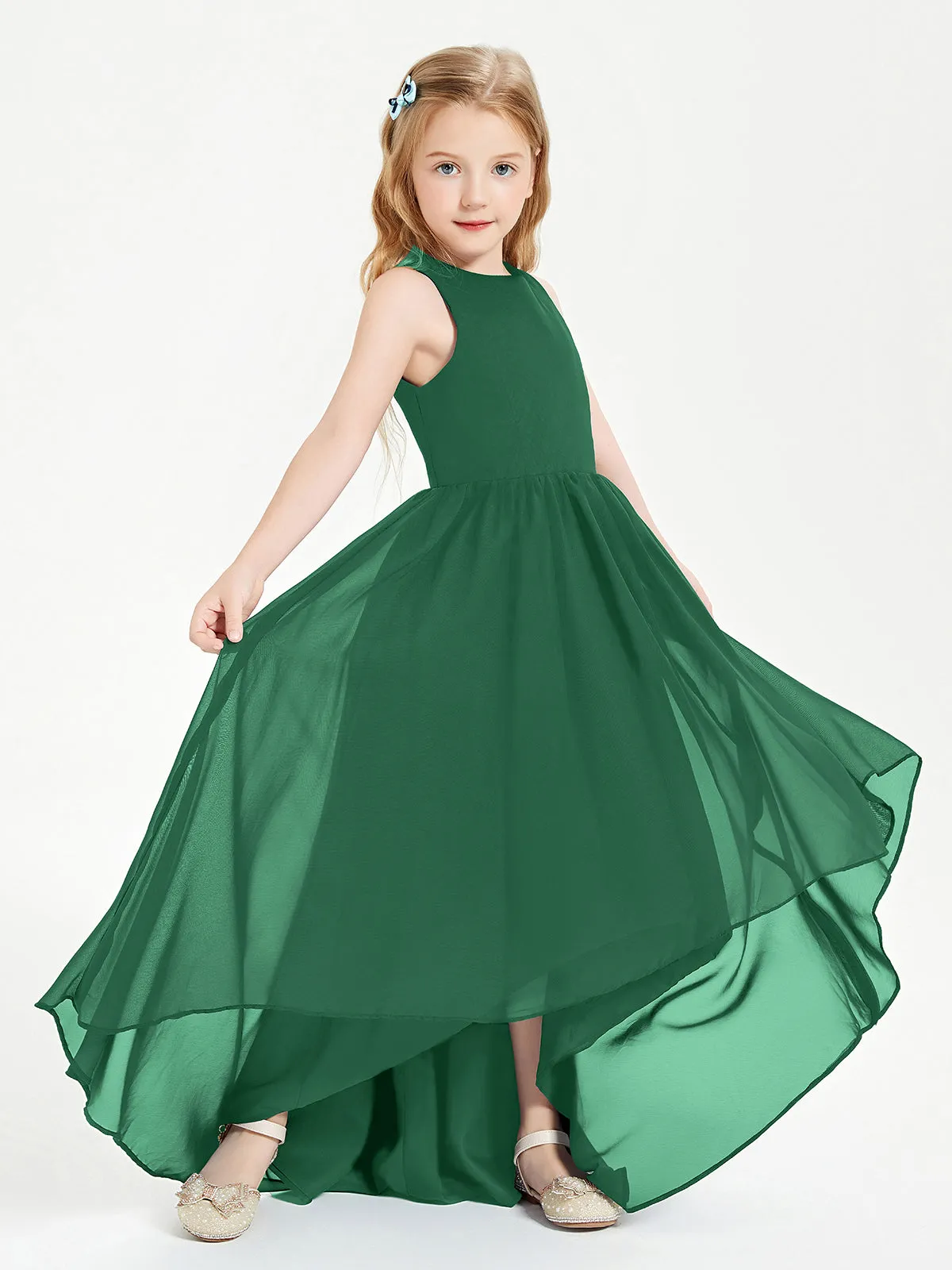 Exquisite Asymmetrical Junior Bridesmaid Dresses Scoop Neck Dark Green