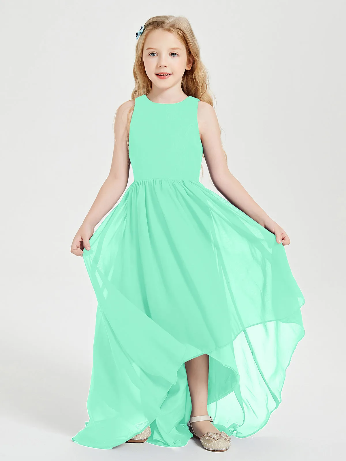 Exquisite Asymmetrical Junior Bridesmaid Dresses Scoop Neck Turquoise