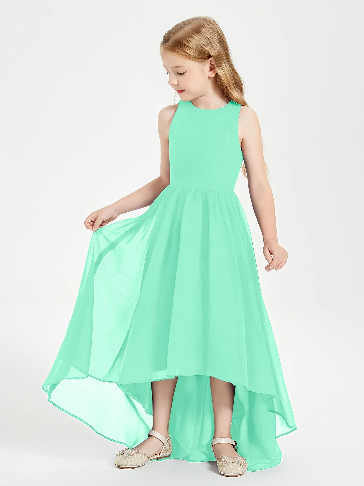 Exquisite Asymmetrical Junior Bridesmaid Dresses Scoop Neck Turquoise