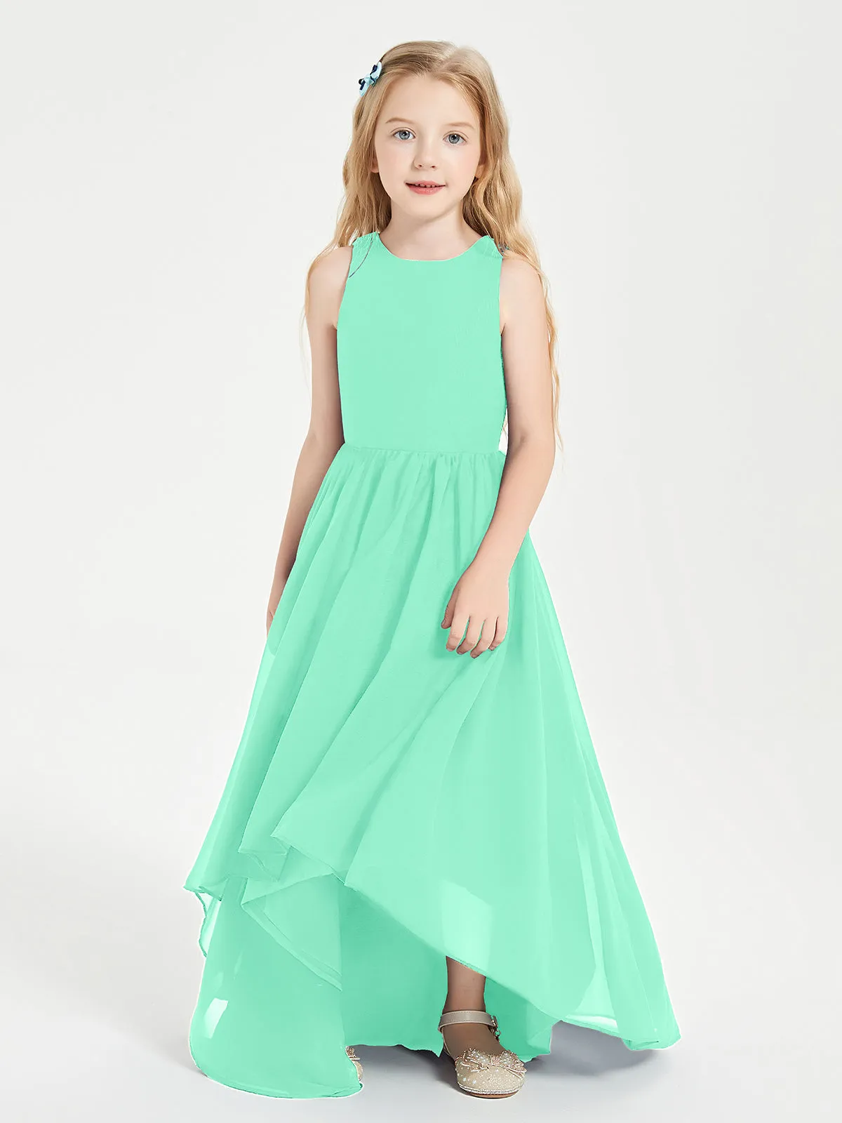 Exquisite Asymmetrical Junior Bridesmaid Dresses Scoop Neck Turquoise