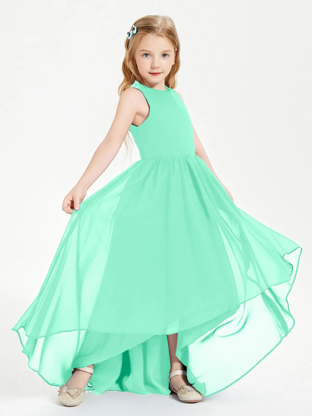 Exquisite Asymmetrical Junior Bridesmaid Dresses Scoop Neck Turquoise