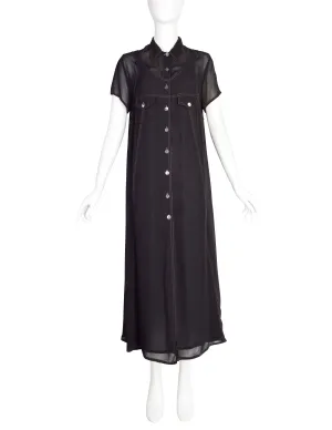 Fendi Vintage 1990s Black Sheer Layered Shirt Dress