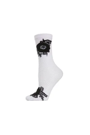 Floral Applique Net Crew Socks