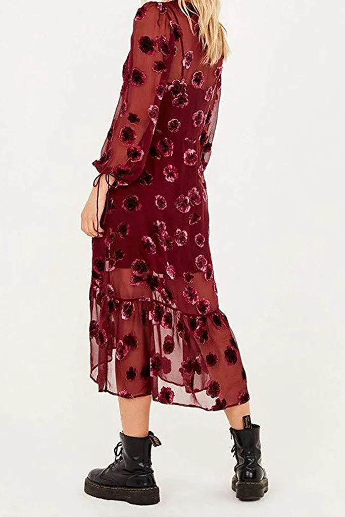 FOR LOVE & LEMONS-SOPHIE VELVET FLORAL MIDI DRESS