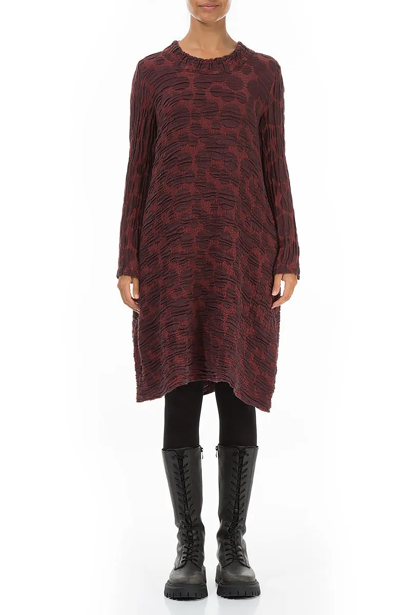 Gathered Neck Merlot Circle Silk Linen Dress