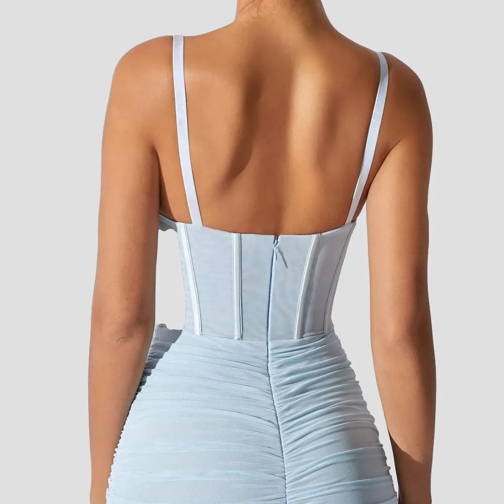 Gauze drape backless slip dress