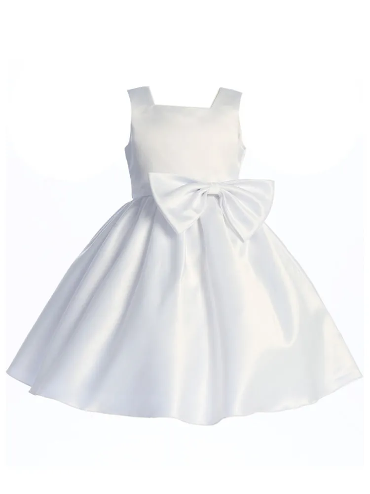 Girls Bow Accented Tea Length Satin Flower Girl Dress 2T-8