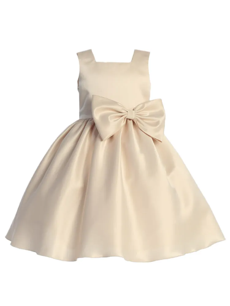 Girls Bow Accented Tea Length Satin Flower Girl Dress 2T-8