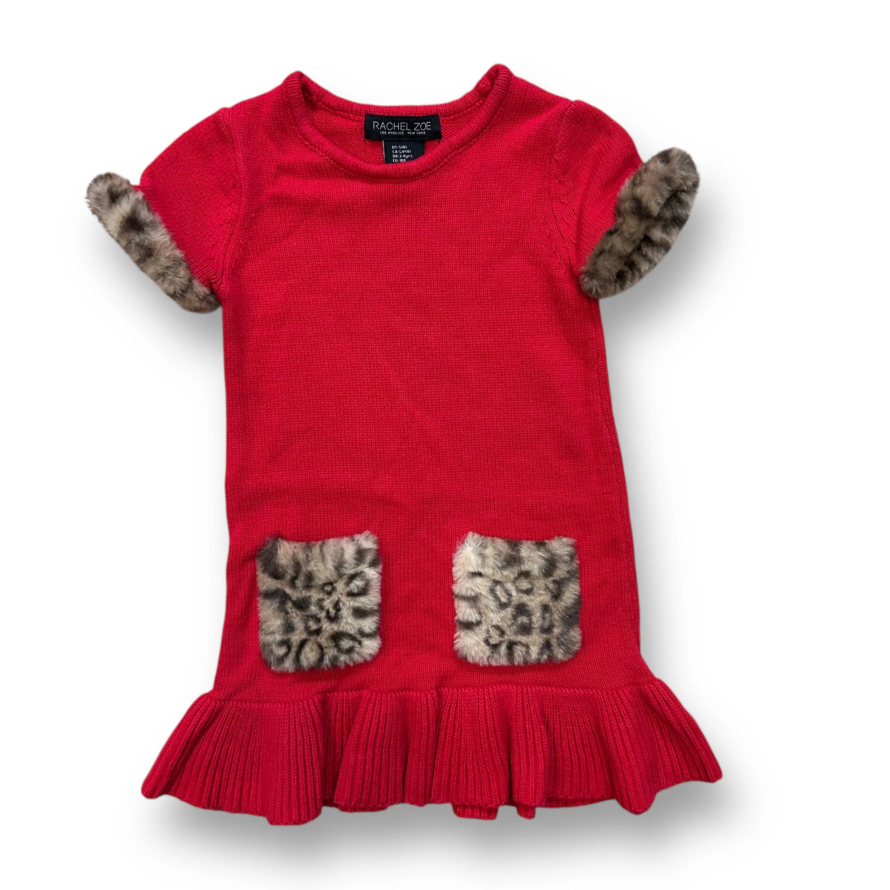 Girls Rachel Zoe Size 4T Red Soft Knit Sweater Dress with Faux Fur