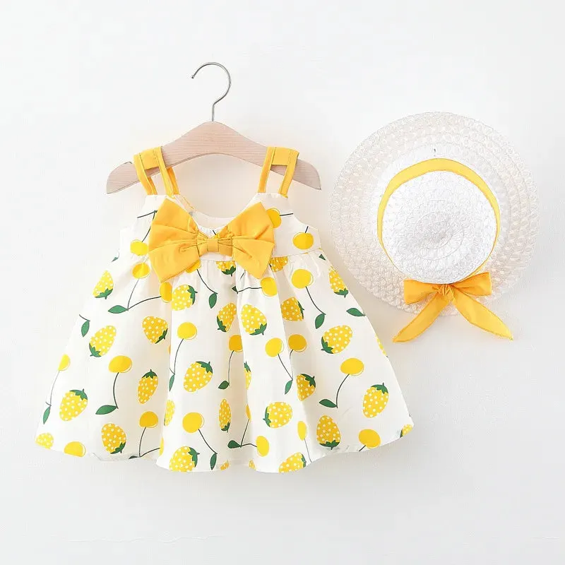 Girls Summer Fashion Dress & Hat Set