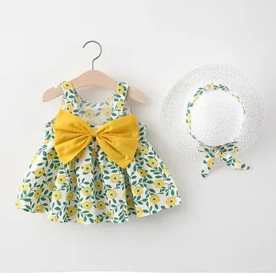 Girls Summer Fashion Dress & Hat Set