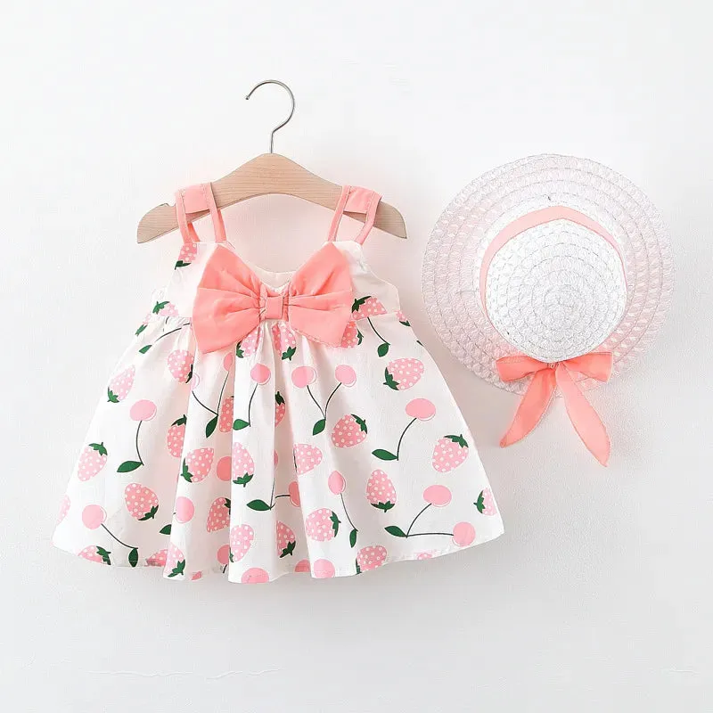 Girls Summer Fashion Dress & Hat Set