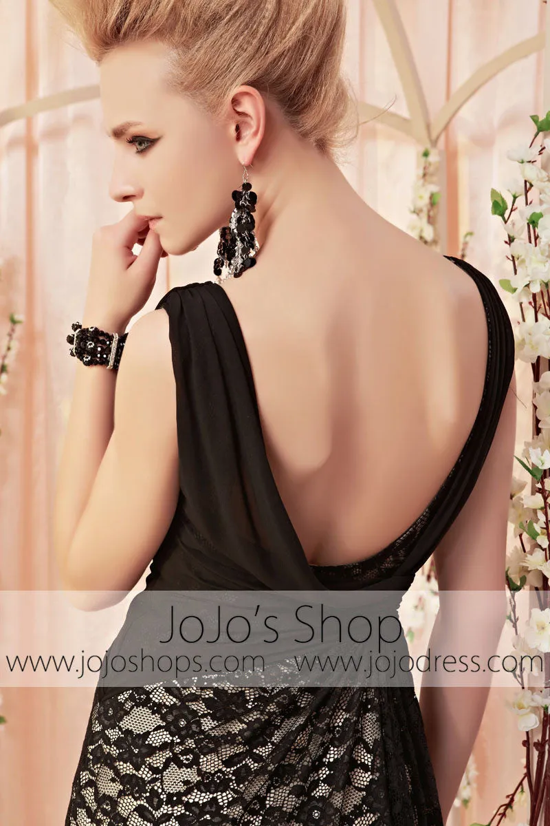 Glamorous Black Sequin One Shoulder Side Slit Pageant Evening Dress CX830315