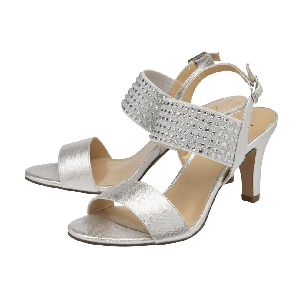 Glamorous Glitter Silver Diamante Heeled Sandals