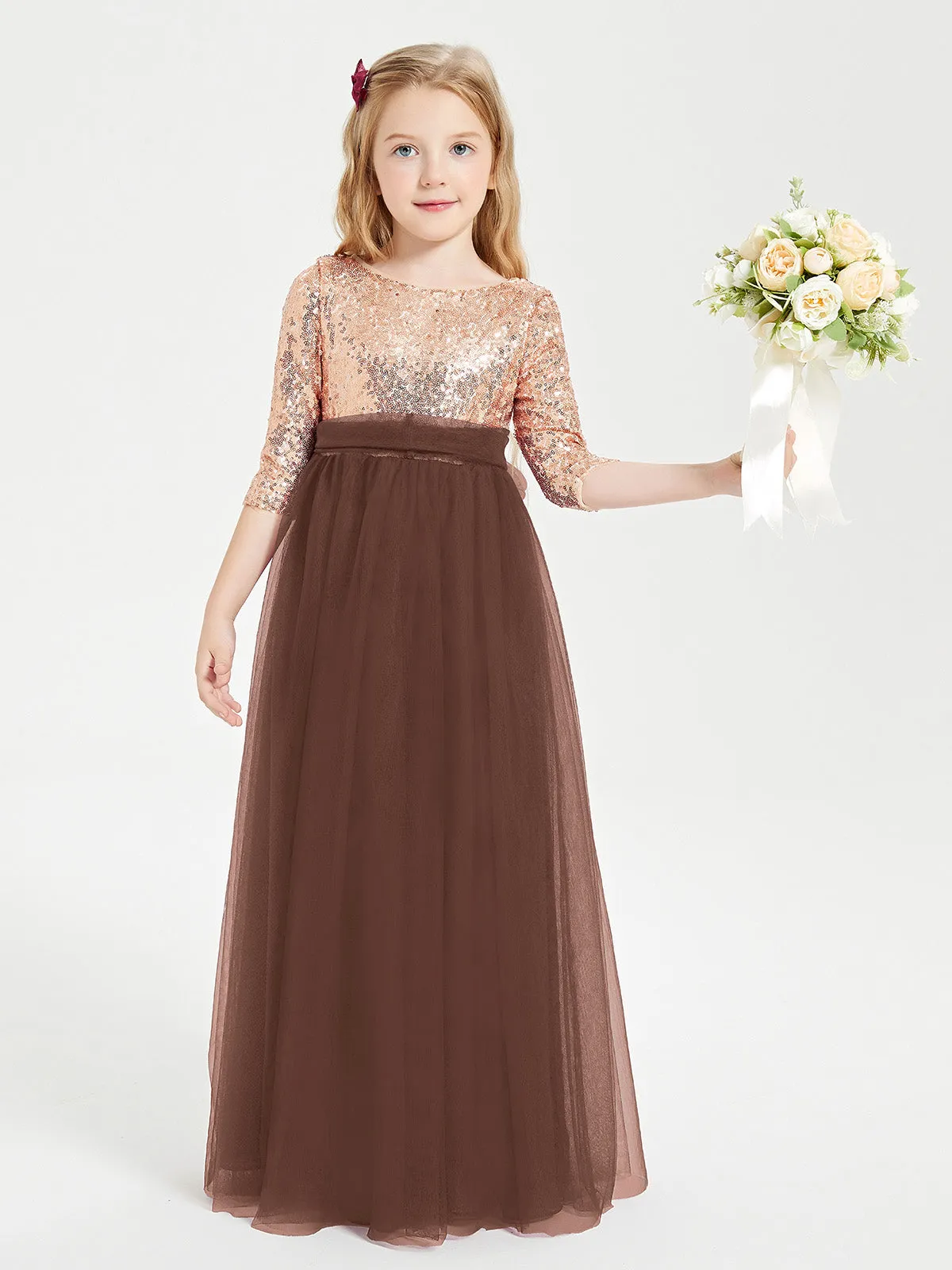 Glamorous Junior Bridesmaid Dresses Sequined Top Chocolate