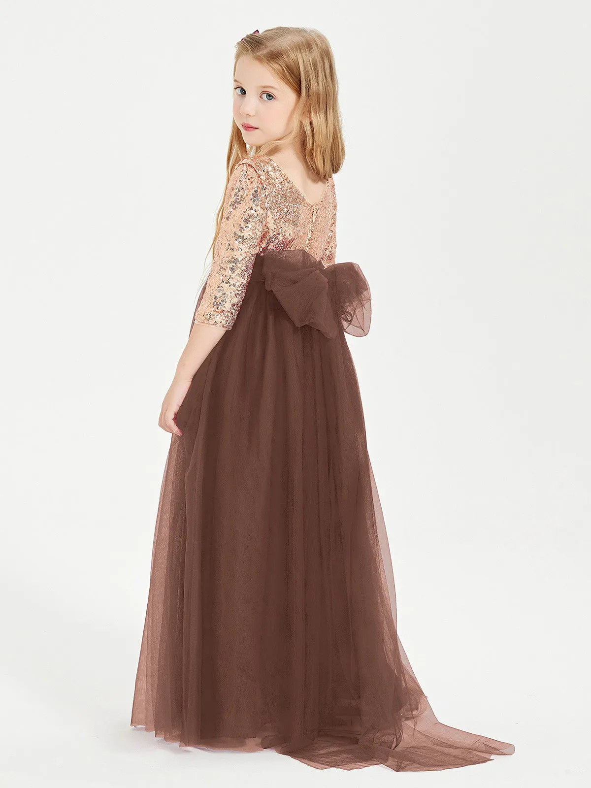 Glamorous Junior Bridesmaid Dresses Sequined Top Chocolate