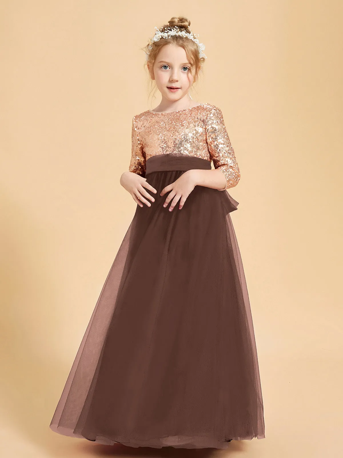 Glamorous Junior Bridesmaid Dresses Sequined Top Chocolate