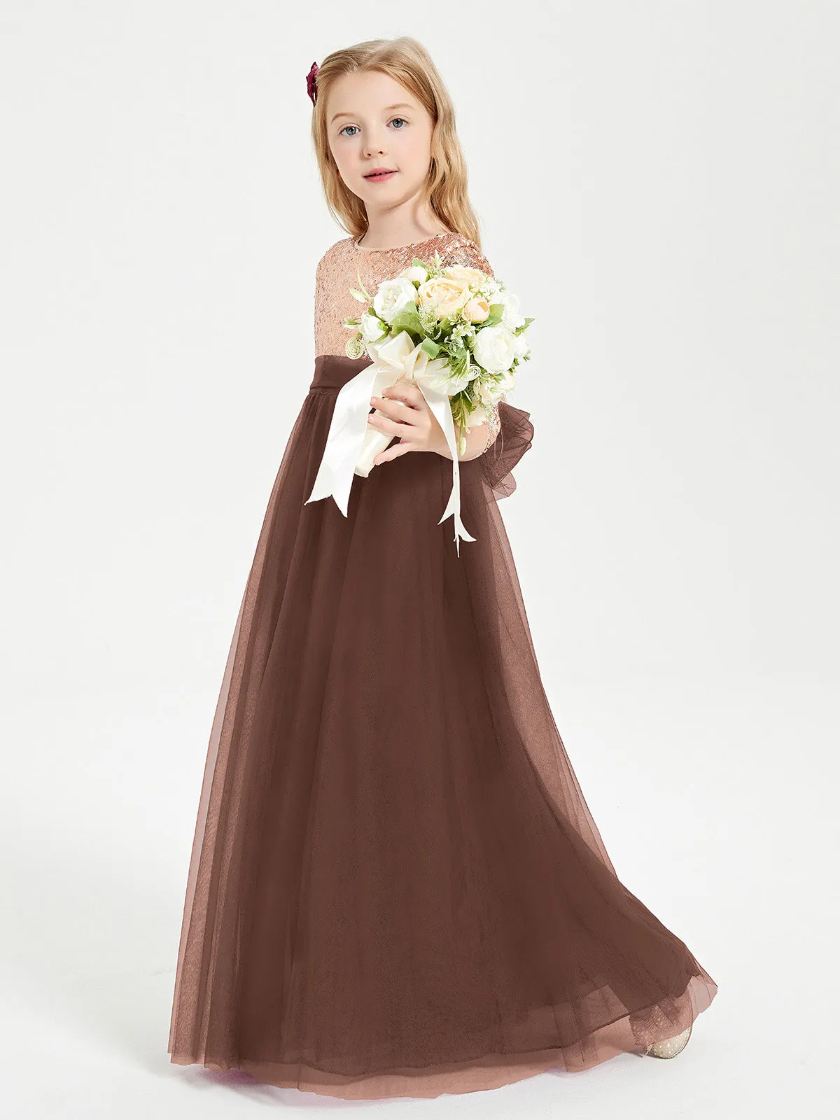 Glamorous Junior Bridesmaid Dresses Sequined Top Chocolate