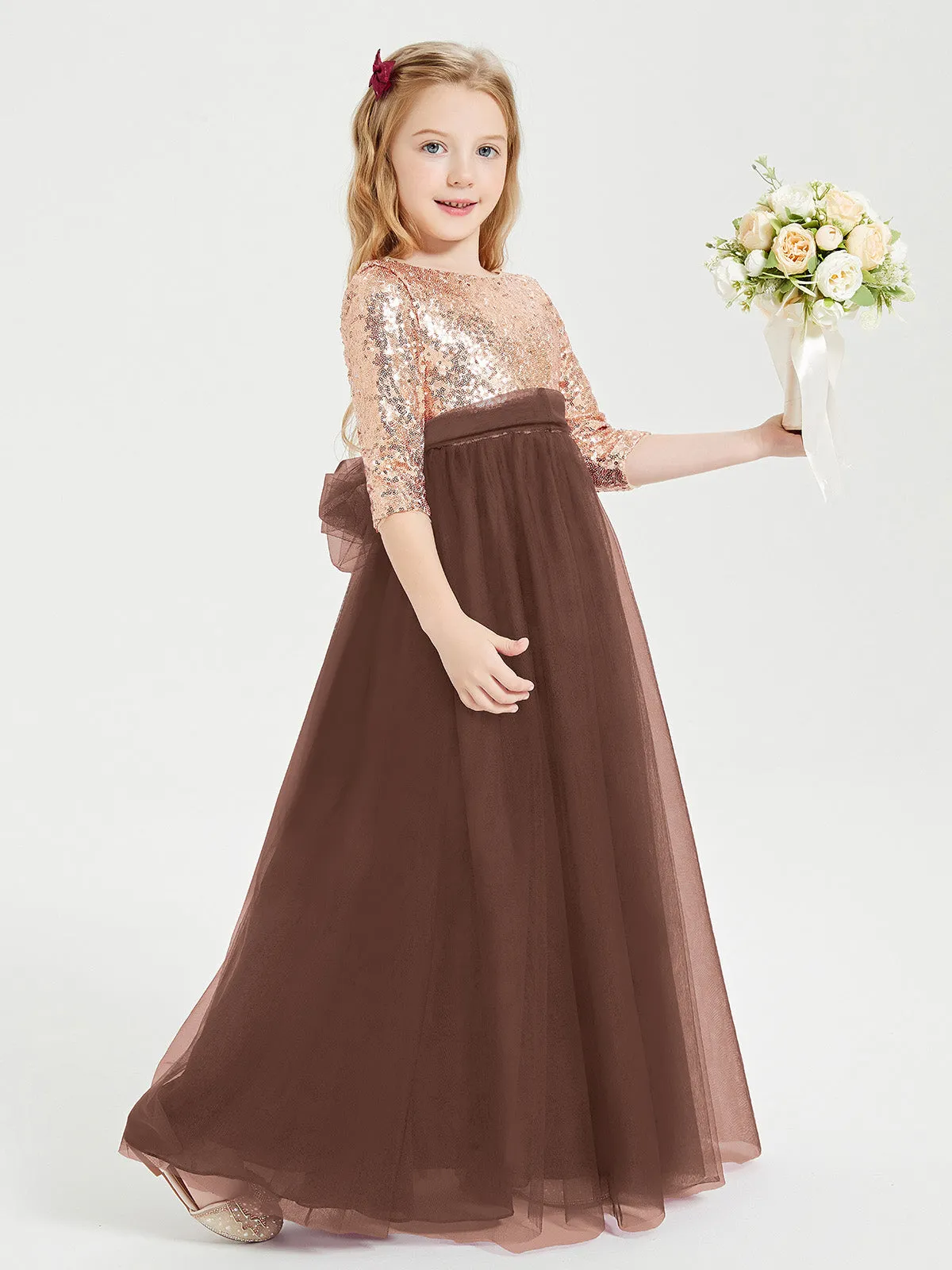 Glamorous Junior Bridesmaid Dresses Sequined Top Chocolate