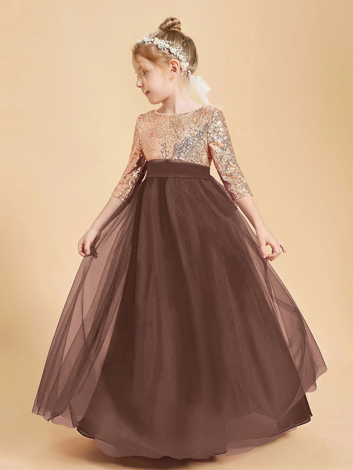 Glamorous Junior Bridesmaid Dresses Sequined Top Chocolate