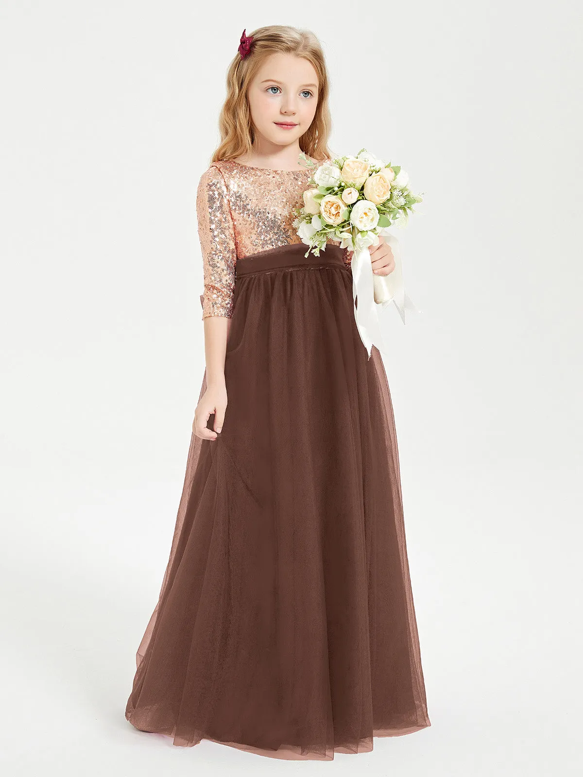 Glamorous Junior Bridesmaid Dresses Sequined Top Chocolate