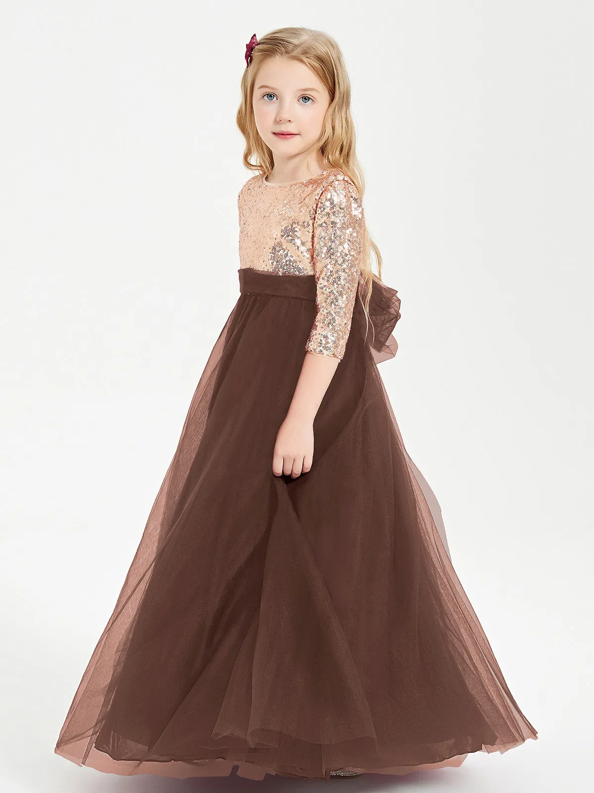 Glamorous Junior Bridesmaid Dresses Sequined Top Chocolate