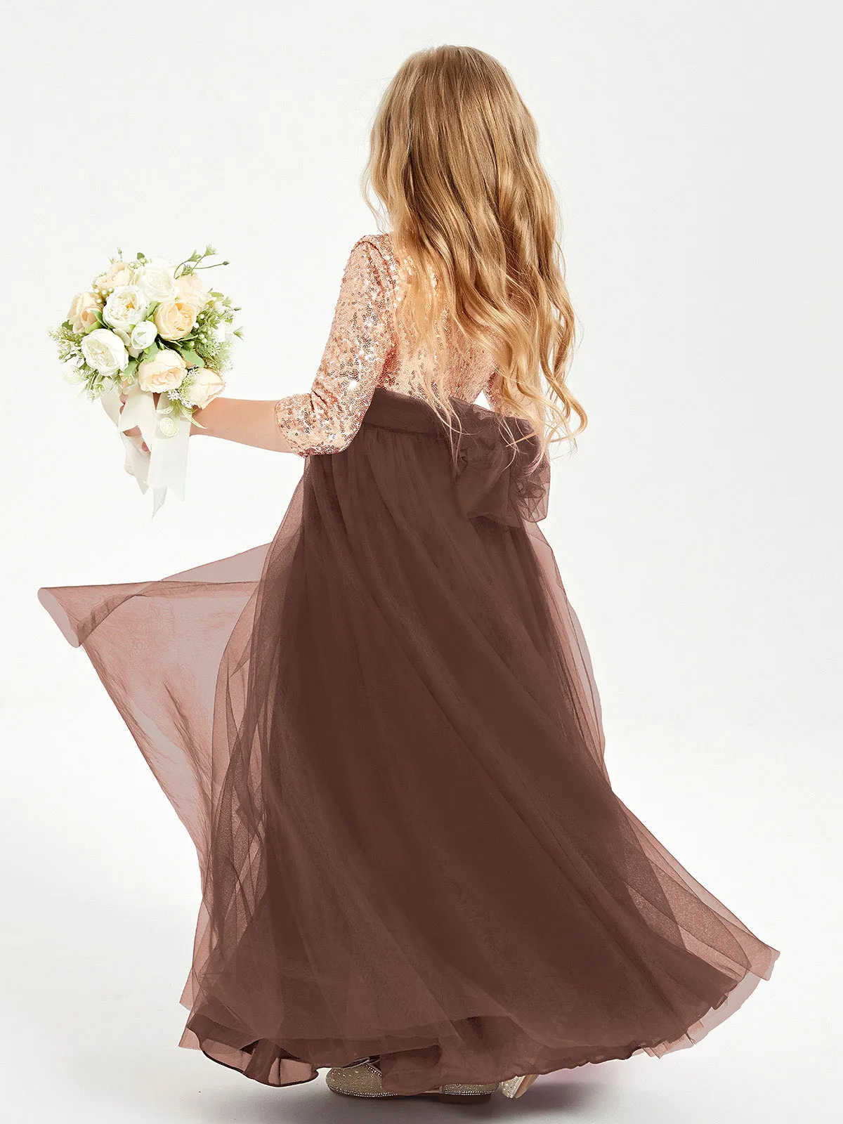 Glamorous Junior Bridesmaid Dresses Sequined Top Chocolate