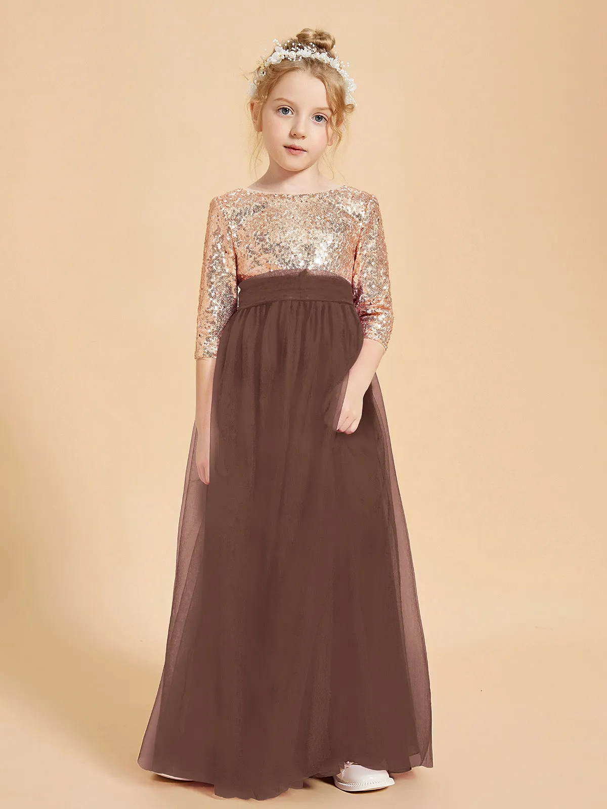 Glamorous Junior Bridesmaid Dresses Sequined Top Chocolate