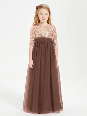 Glamorous Junior Bridesmaid Dresses Sequined Top Chocolate