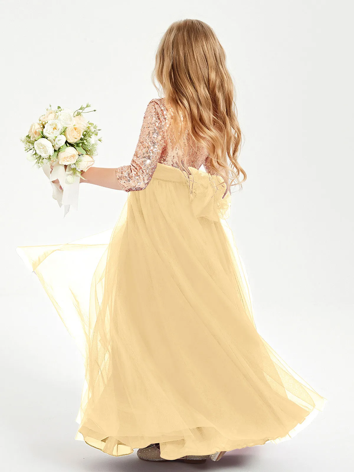 Glamorous Junior Bridesmaid Dresses Sequined Top Gold