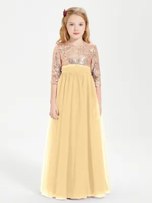 Glamorous Junior Bridesmaid Dresses Sequined Top Gold