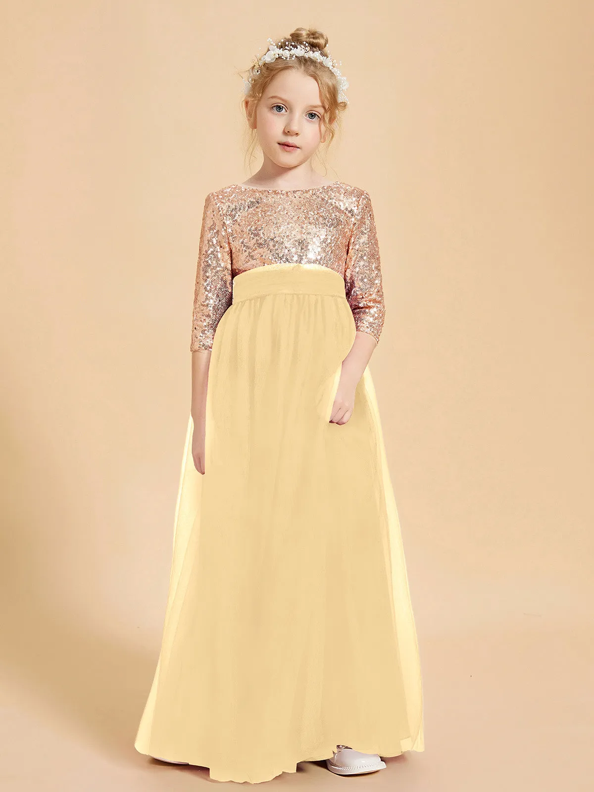 Glamorous Junior Bridesmaid Dresses Sequined Top Gold