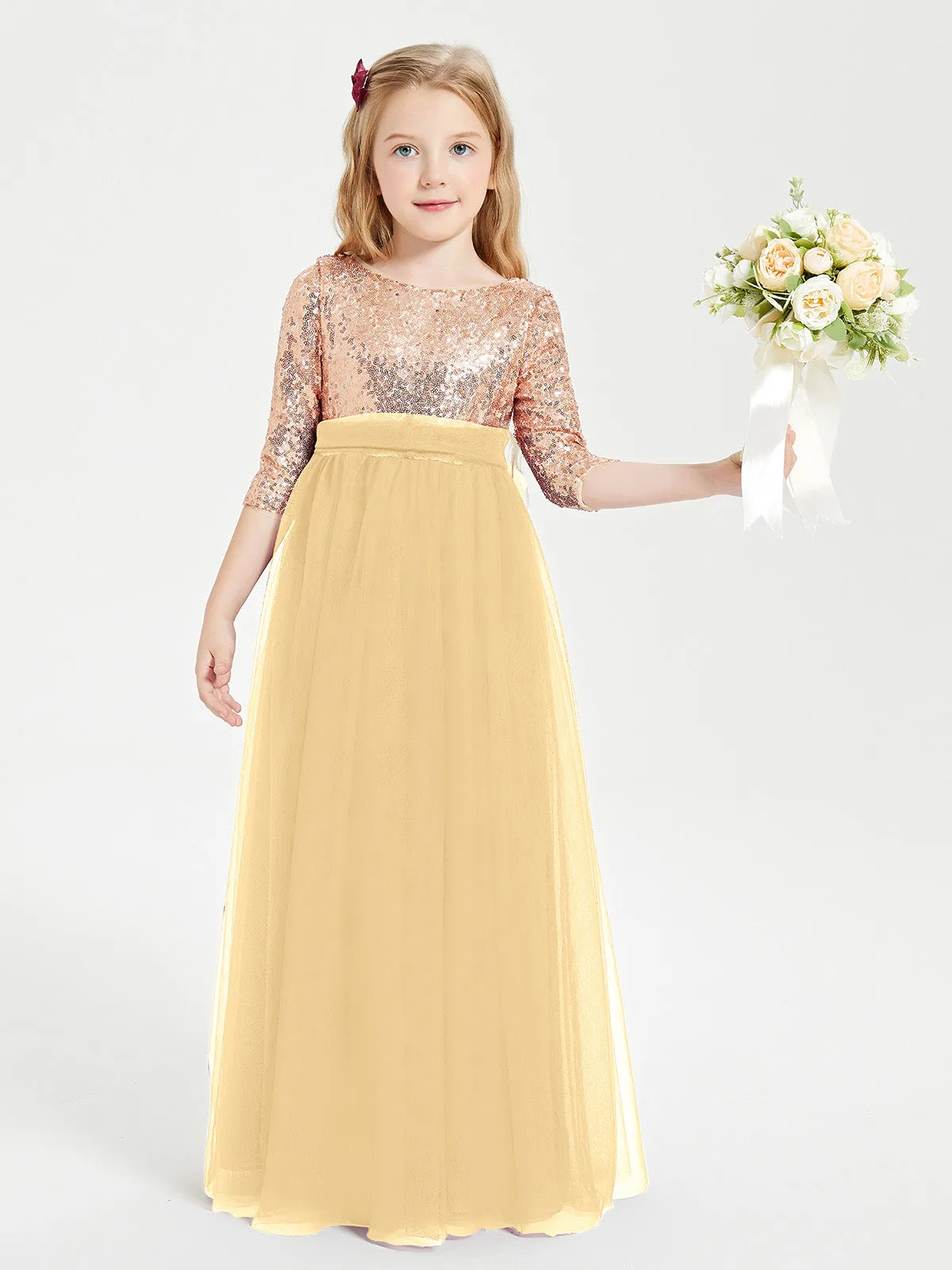 Glamorous Junior Bridesmaid Dresses Sequined Top Gold